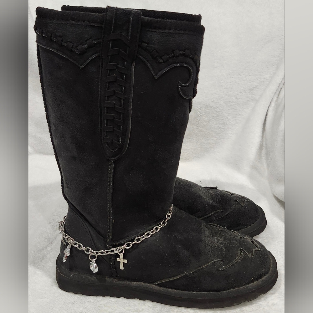 Montana West black faux suede Winter boots faux fur lining women's size 6